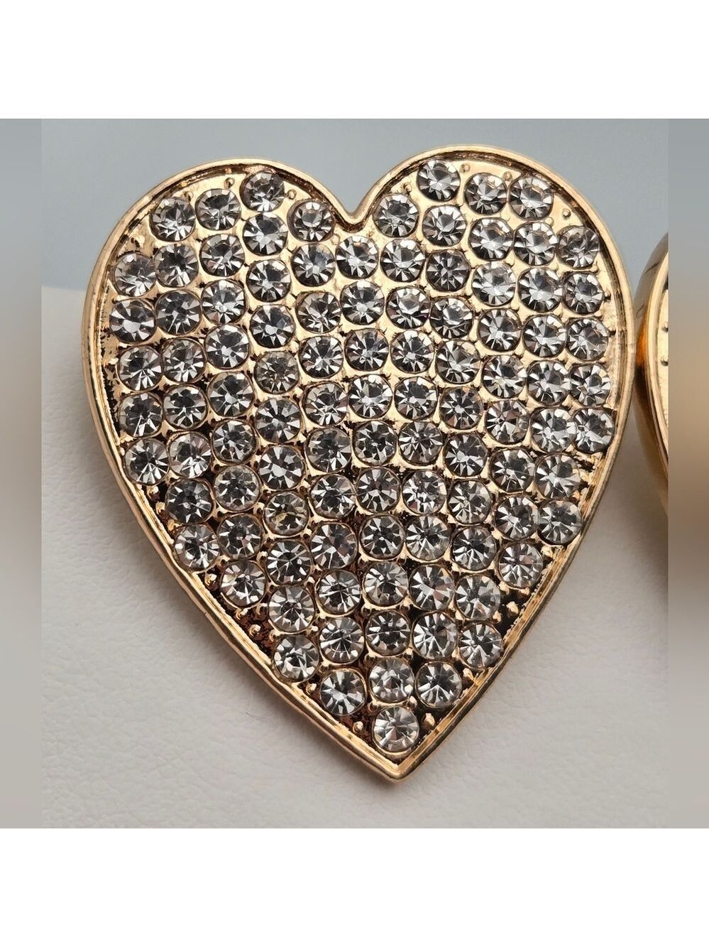 ✨2/$10✨ Large Heart Stud Earrings Gold Tone Pavé  CZ 1.5" Statement Sparkly - Picture 4 of 8